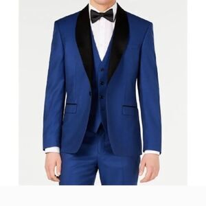 Ryan Seacrest Distinction Blue Tuxedo Jacket with Black Satin Lapel Sz 38S